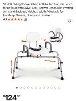 VEVOR Sliding Shower Chair, 400 lbs Tub Transfer Bench for Bathtub with Swivel Seat, Shower Bench with Pivoting Arms and Backrest, Height & Width Adju