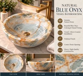 Novatto-Natural Blue Onyx Stone Vessel Bathroom Sink-New