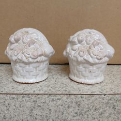 Vintage Stoneware Flower Basket Salt & Pepper Set