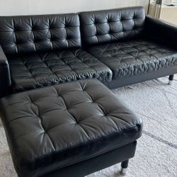 Ikea Black Leather Sofa And Ottoman "Morabo" Line
