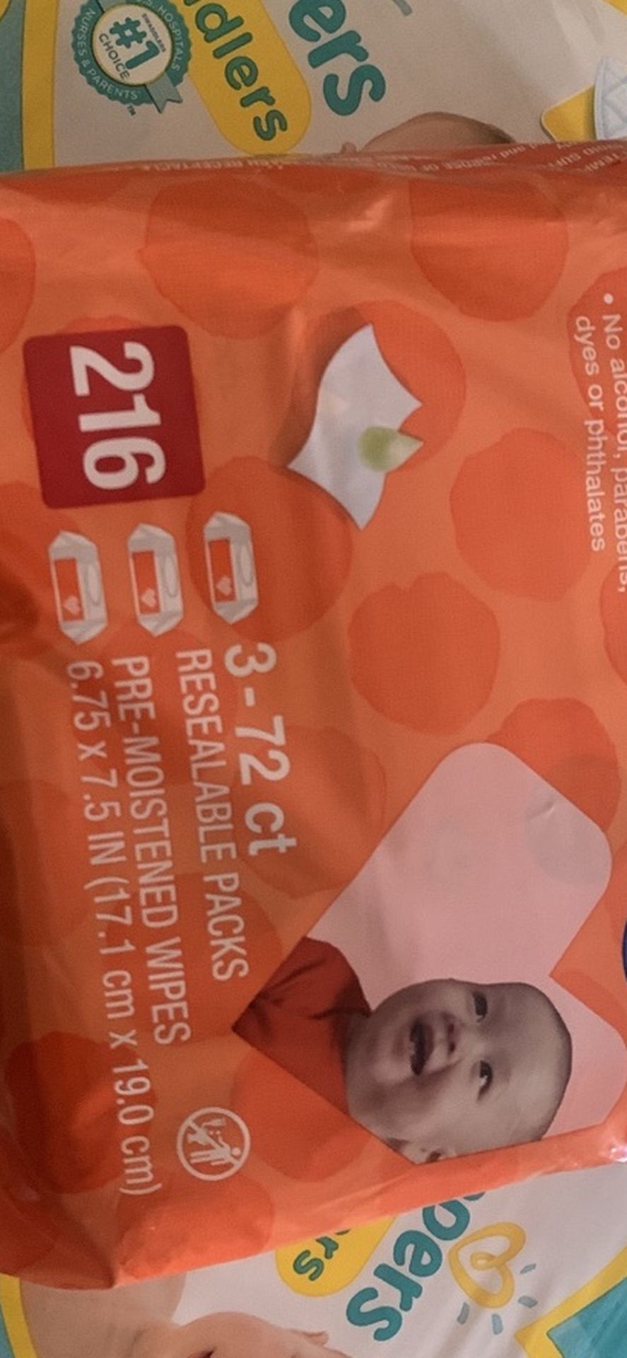 2 pampers and 1,3 pack of baby wipes