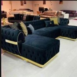 Finance Available Velvet Black Double Chaise Sectional