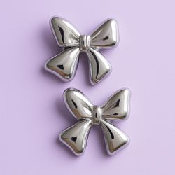 Silver Bow Tie Earrings 