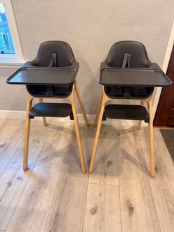 Set of 2 UPPAbaby Ciro High Chairs + 2 Cushions – Black & Natural Wood