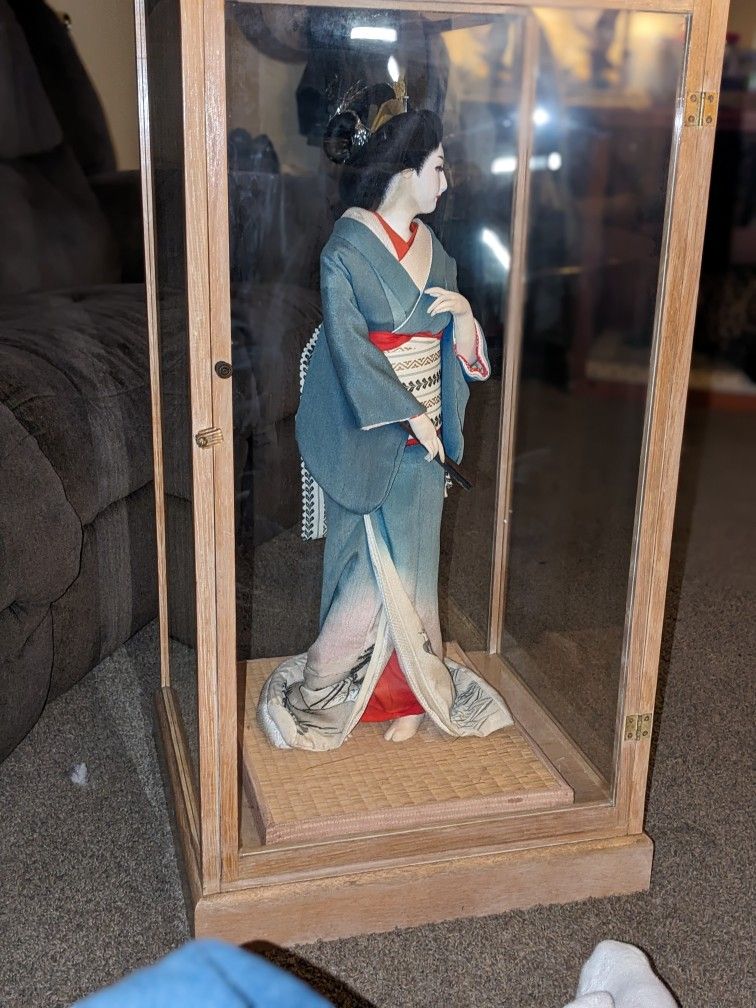 genuine Hakata doll w/glass display case