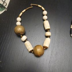 Vintage Craved Ox Bone and Bronze