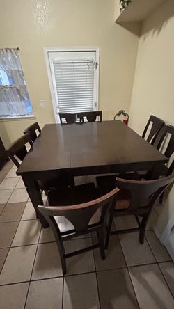 Dark Wood Counter Height Dining Table with Chairs