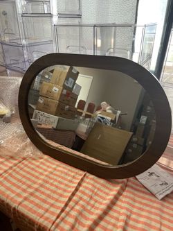 Oval wood frame wall mirror 2ft longe- 16” wide