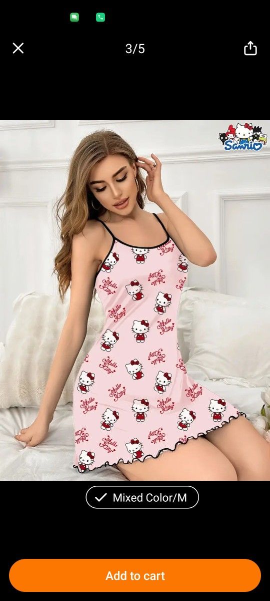 Hello Kitty Women's Sleep Dress - Sweet & Cute Cartoon Pink Nightgown