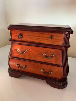 VTG Mele Wooden wood Jewelry Box chest dresser drawers flip top mirror