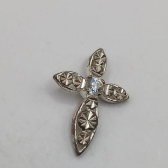 Vintage Sterling Silver Crystal Cross Pendant