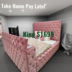 Cannes King Size Bed with TV – Elegant Pink Design