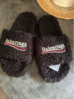 Balenciaga fur slides