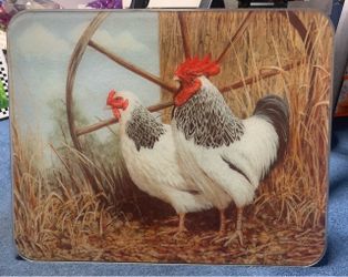 Rooster and Hen Farmhouse thick glass cutting board