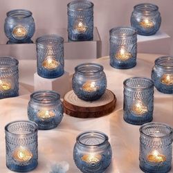 22Pcs Blue Votive Candle Holders - Glass Candle Holder