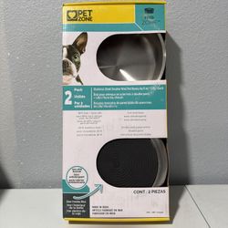 Pet Zone Stainless Steel Double Wall Dog Feed Pet Bowls 2-Pack Non-Skid Bottom 