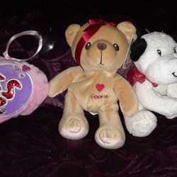 TEDDY BEAR, HEART, DOG PLUSHES, ALL FOR $20