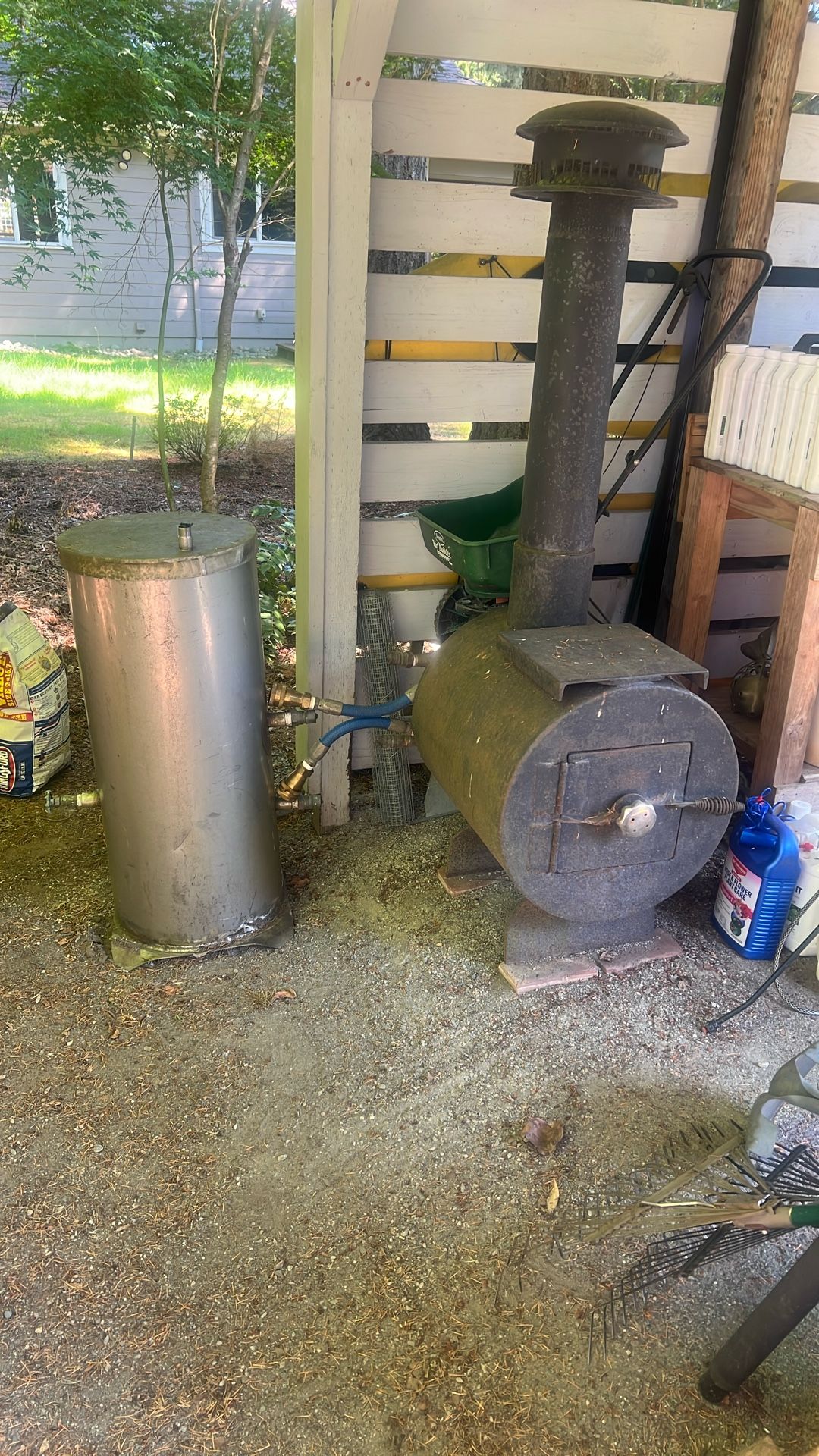 Wood stove with hot water tank for tents and camping for hunting