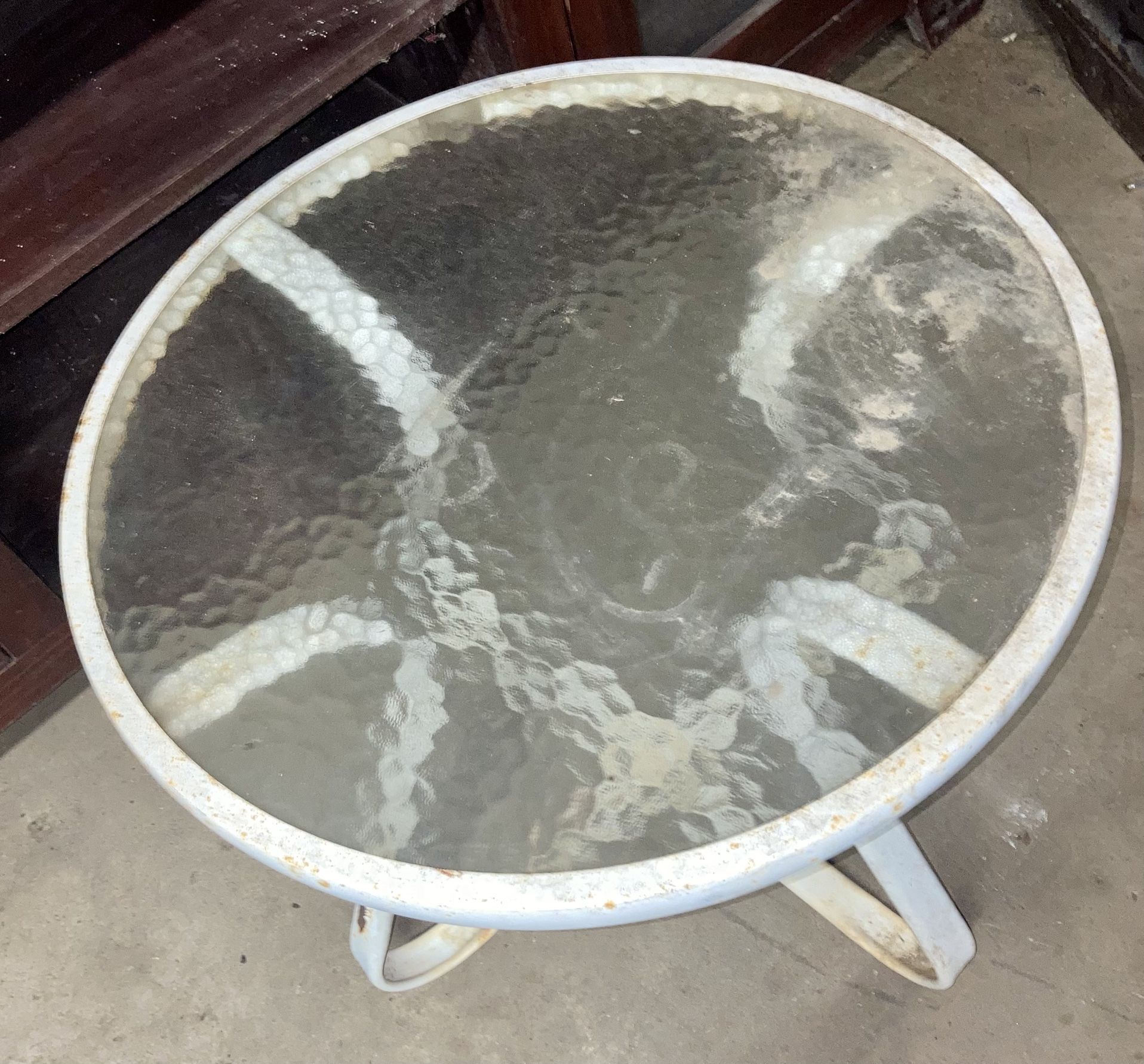 White Vintage Glass Metal Patio Table 