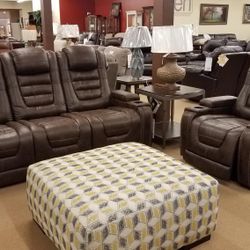 Backtrack Chocolate Leather Power Reclining Living Room Set /couch  /Sofa and Loveseat 