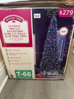 12-Foot Pre-Lit Slim Pine Christmas Tree