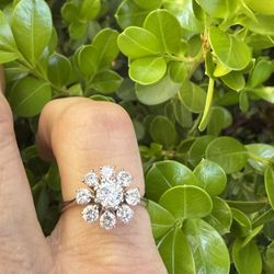 Vintage 14k Solid White Gold Natural Diamond Ring