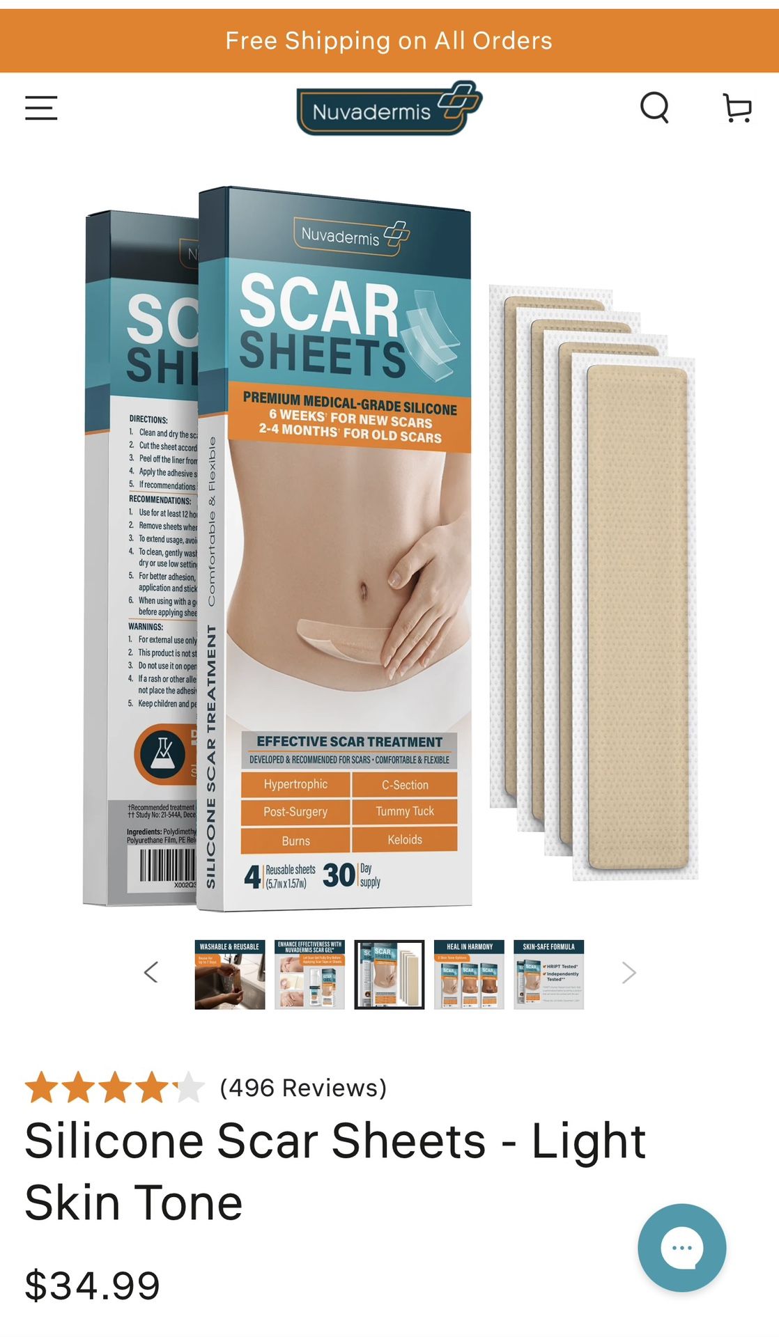 Nuvadermis Scar Sheets- New Sealed Package