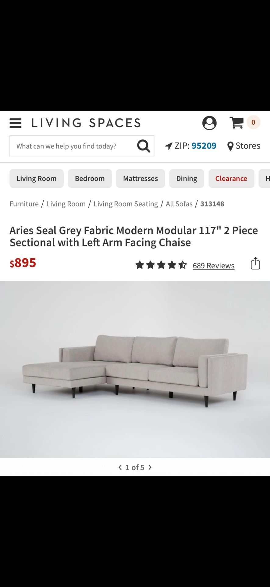 Living Spaces Grey Modern Modular Sectional Sofa