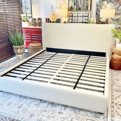 Free Delivery NEW IN-BOX West Elm by Moe’s Home, Bouclé Creamy White King Size Bed-frame (Retail $2,600)