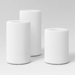 3 Piece AA LED White Plastic Flameless Pillar Candles With Timer and Remote