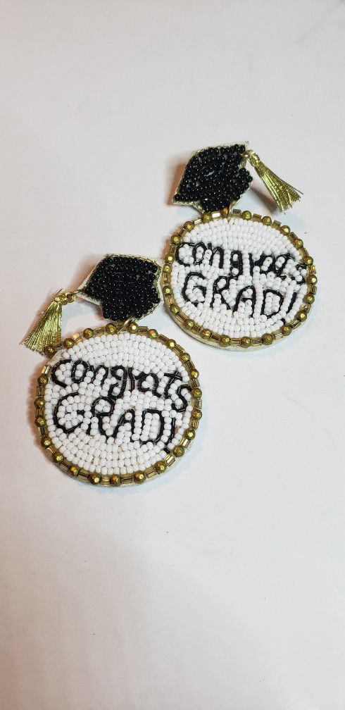 Congrats GRAD! Cap Seed Beaded Earrings. 