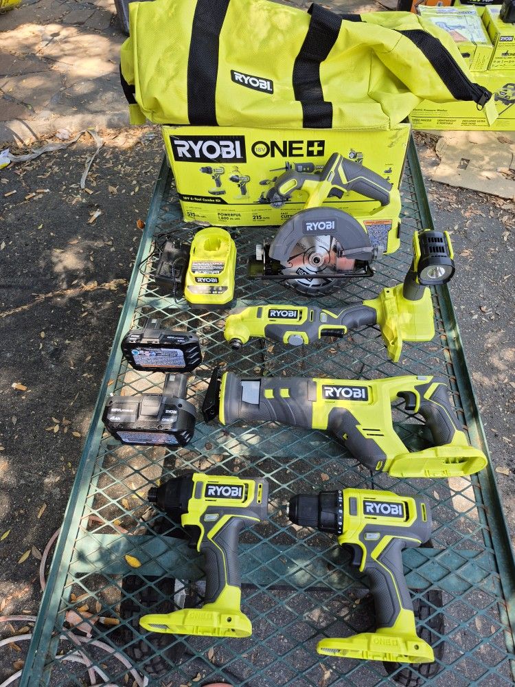 RYOBI ONE+ 18V Cordless 6-Tool Combo Kit with 1.5 Ah Battery, 4.0 Ah Battery, and Charger