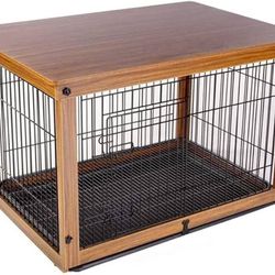 Portable Kennel, Wooden Dog Crate Table, Durable Dog Cage, Indoor Fence, Cat Cage, Rolling Net for Dog House with Plastic Tray (L)