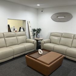 Furniture- Zero Gravity 100% Real Leather Power Recliner Sofa- 