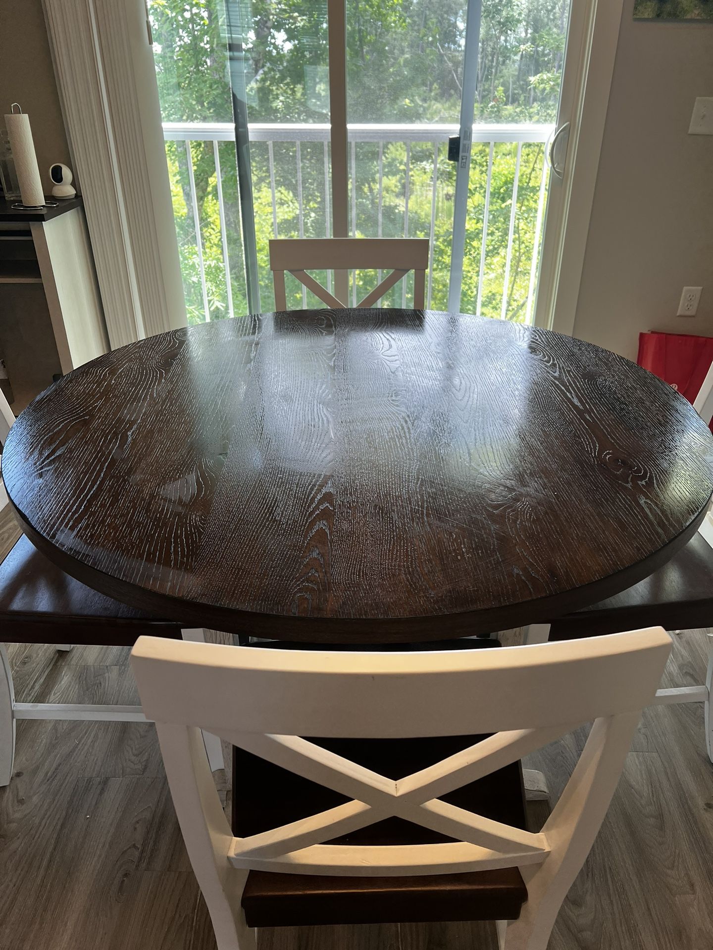 Walnut and White Dining Table and Matching Chairs