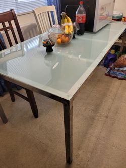 Metal chrome frame glass top table/ desk