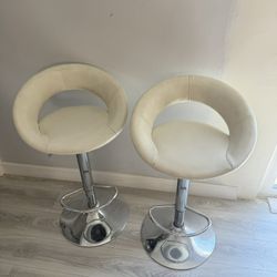 2 White Barstool Chairs Adjustable 