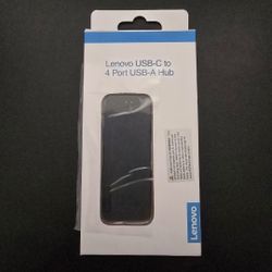 Lenovo USB-C To 4 Port USB-A Hub. Black. NEW IN BOX. Used For Mac, PC & Chromebook. Plug & Play.