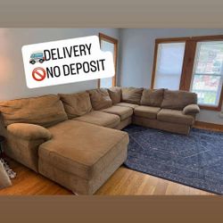 Tan Brown U Shaped Sectional W Chaise 