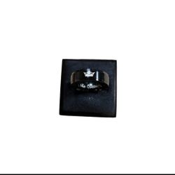 Size 6.75 Black Toned His Queen Crown Etched Wedding Band