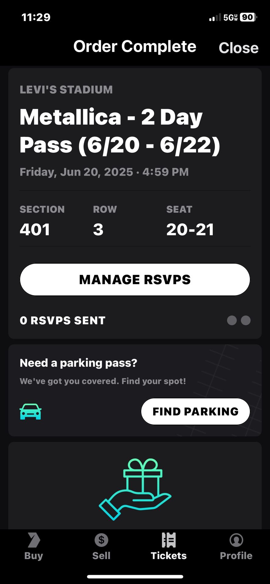 2 Metallica Tickets (2 Day Passes)