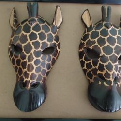 Pair of Hand-Carved Giraffe Masks 10"×5"