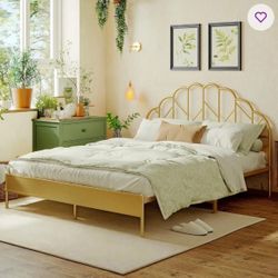 Gold Iron Platform Queen Bed Frame ($100) + Queen Mattress ($25)