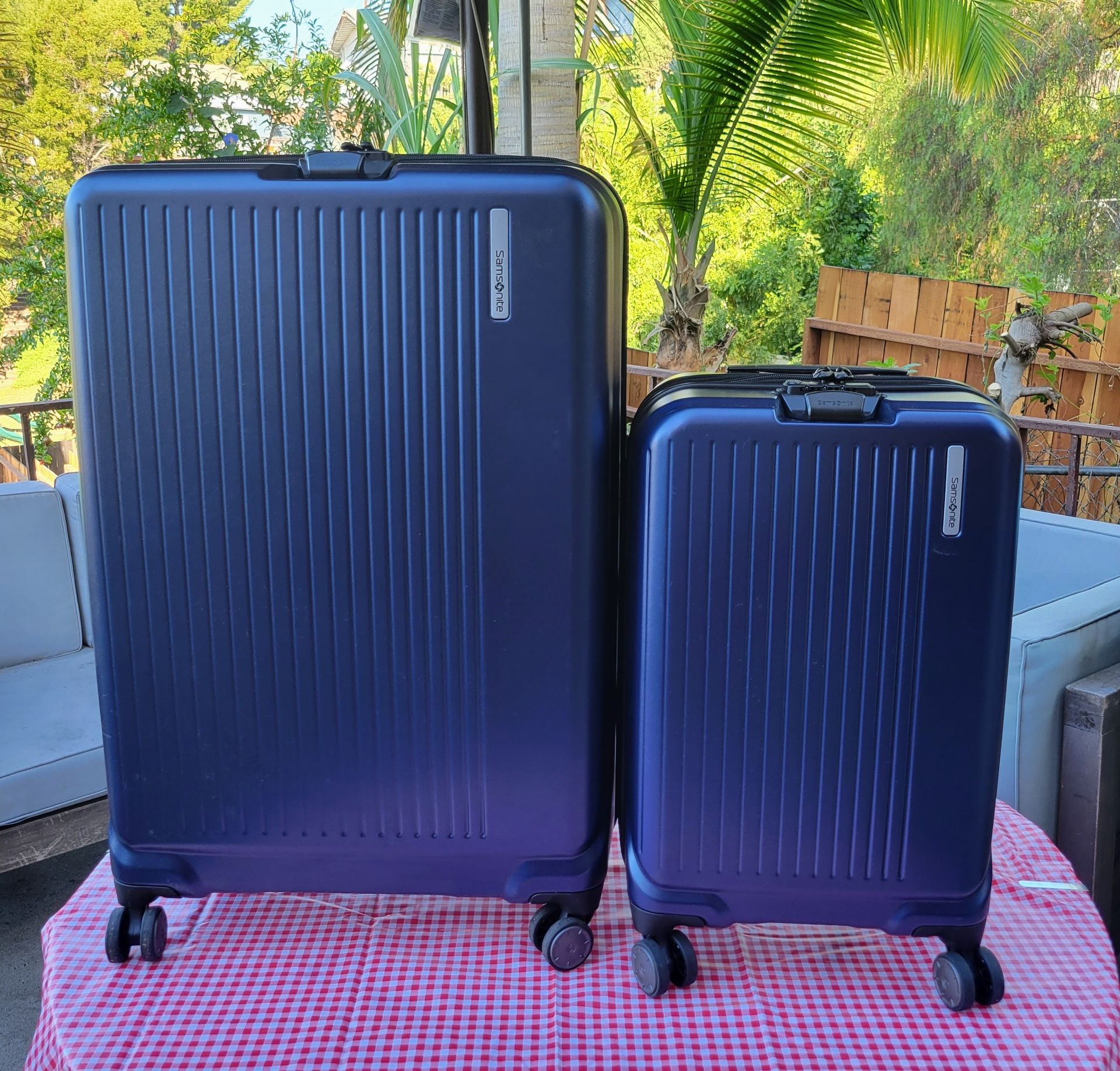 Samsonite Amplitude Hardside 2-pc Luggage Spinner Rolling Suitcase Carry On + Check-in Maleta Azul Grande Y Chica