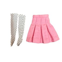 Mattel Barbie Doll Size - Pink Pleated Skirt and Polka Dot Socks