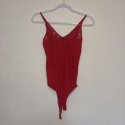 Red Rose Pattern Lace Bodysuit