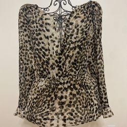 LEOPARD-Animal Print V Neck Top Blouse-Classy, flowy