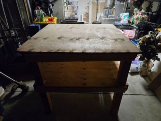 Wooden Workbench with Lower Shelf