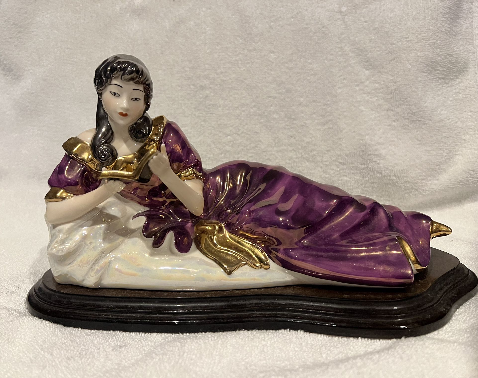 Porcelain Female Sculpture Figurine On Wood Base Portugal 
