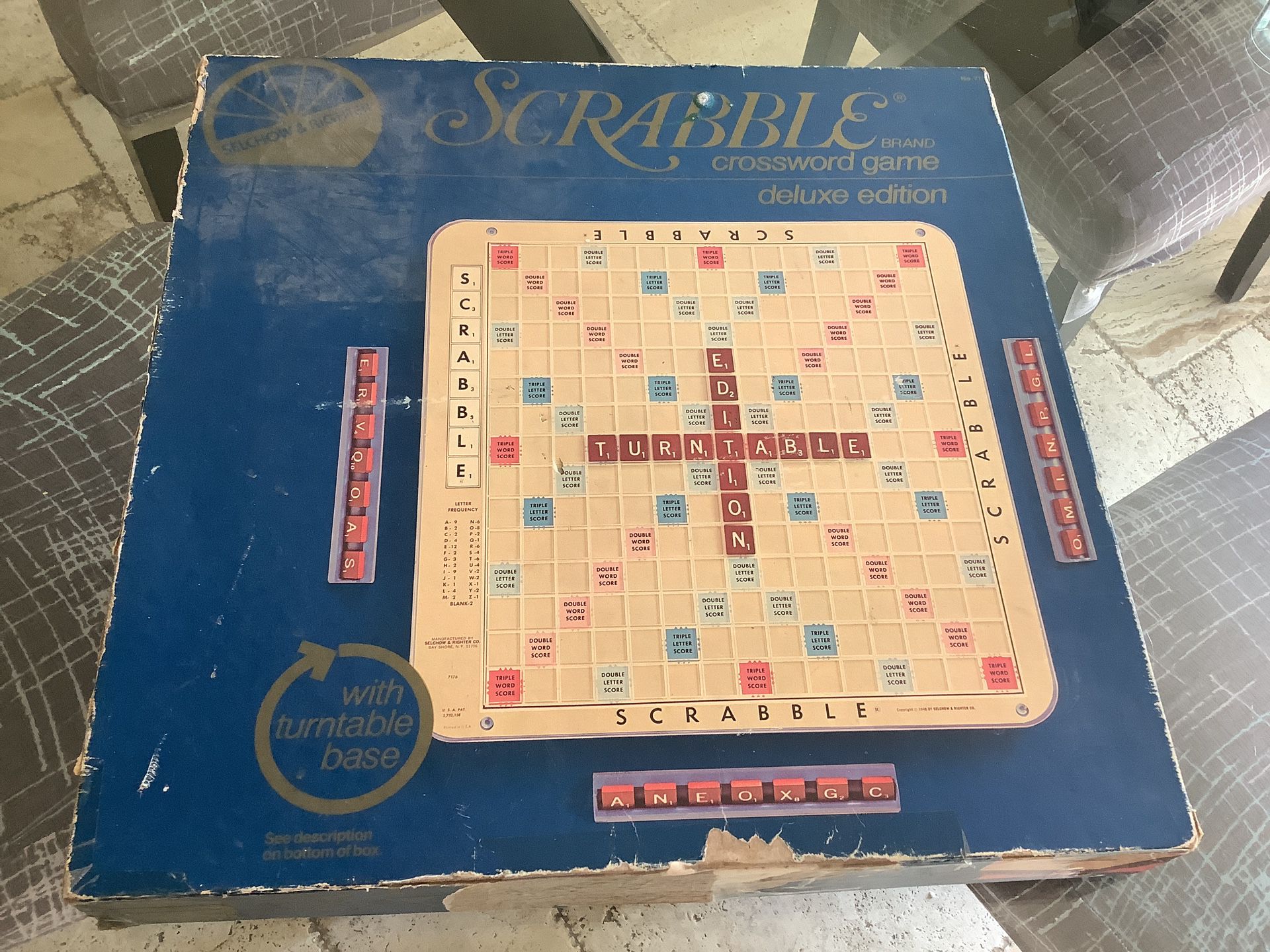 Vintage Scrabble Deluxe Edition Turntable Board Game 1977 Mint Condition 100 Tiles SYLMAR 